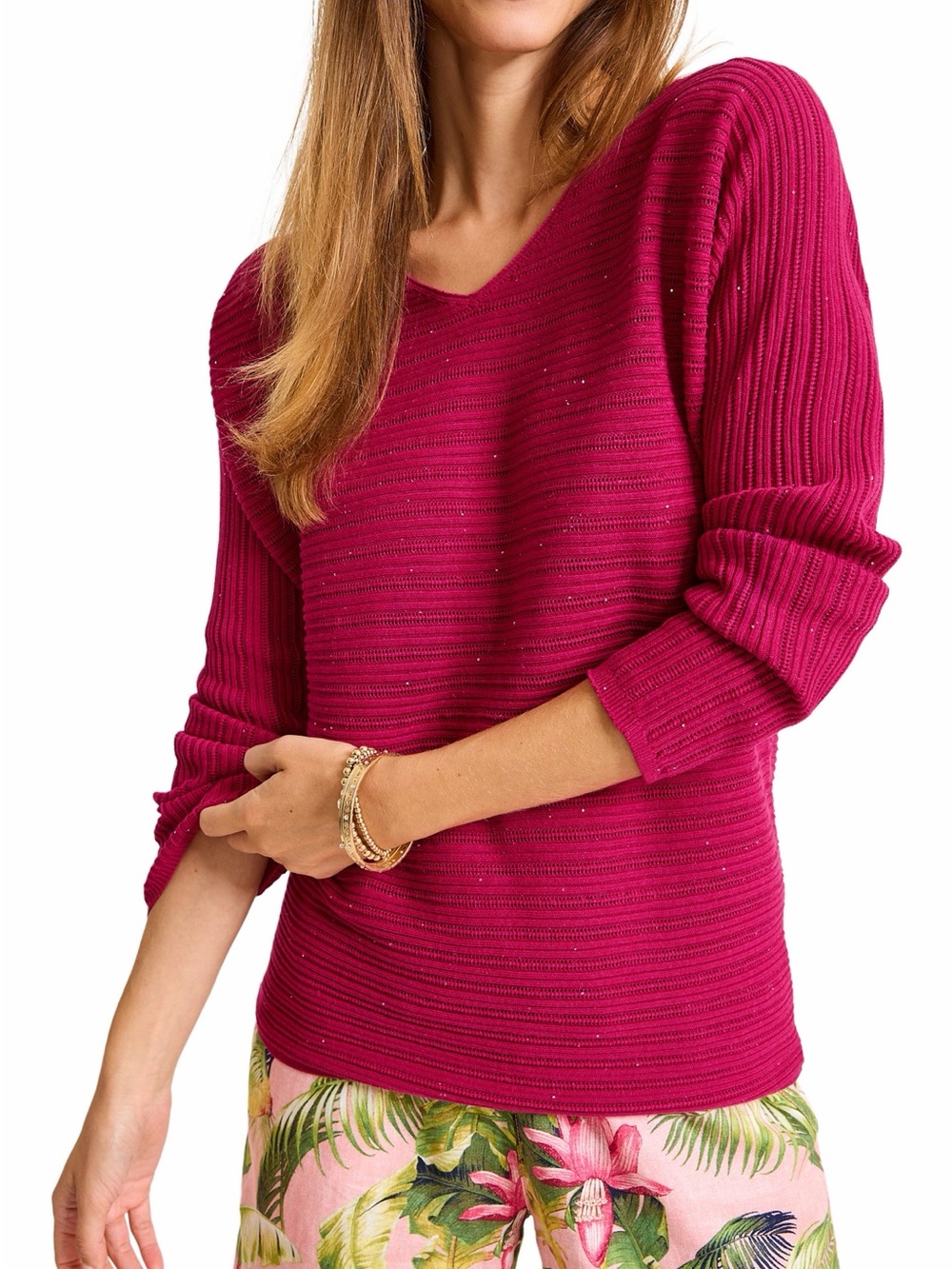 Tommy Bahama Sweater Womens Medium Sequin Knit V Neck Lightweight Pullover